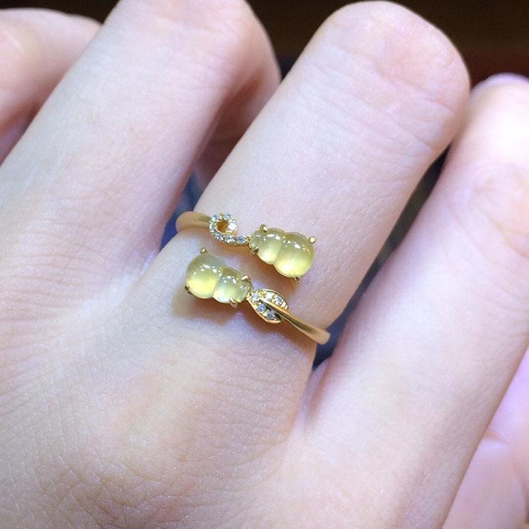 

Original Design Plant Double Gourd Chalcedony Diamond Open Ring Chinese Retro Light Luxury Charm Women's Silver Jewelry Cluster Rings