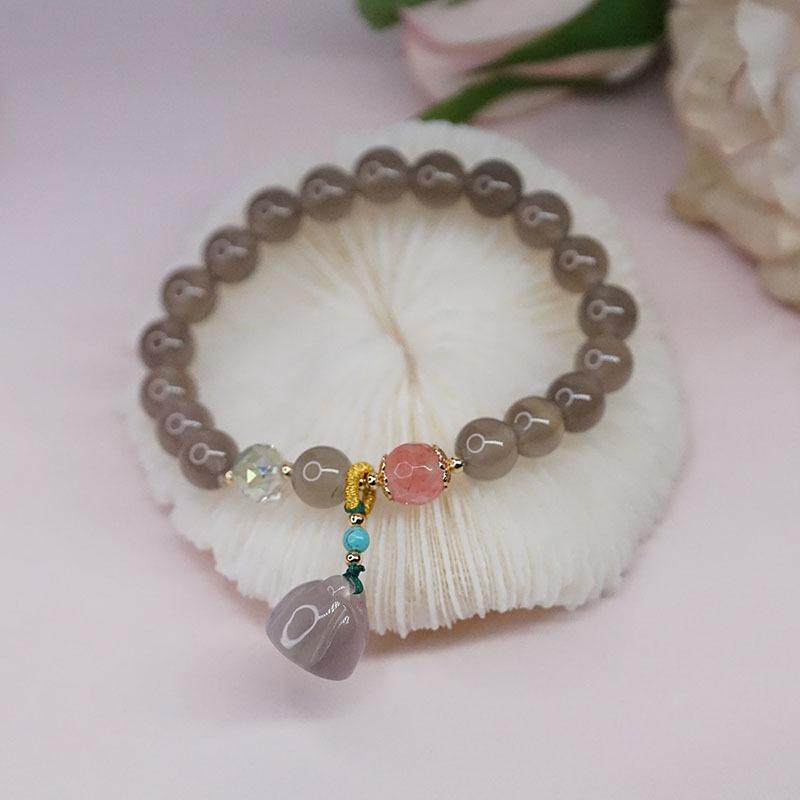 

Bangle Grey Agate Bracelet With Lotus Natural Stone Bracelets Women Jewelry