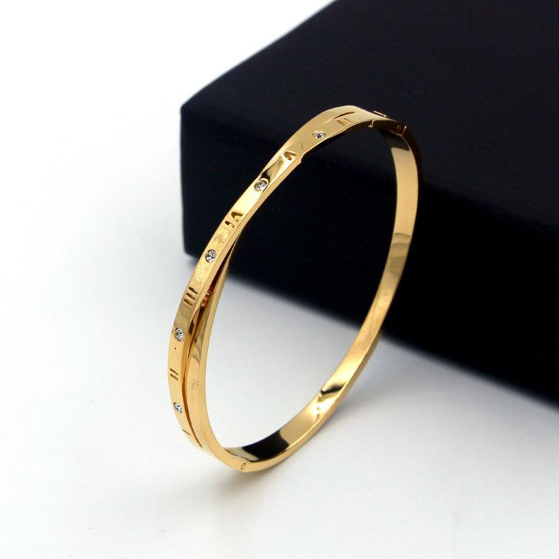 

Bangle Fashion Cross Crystal Stainless Steel Bangles Bracelet For Women Men Roman Numerals Design Jewelry Christmas Gifts B014