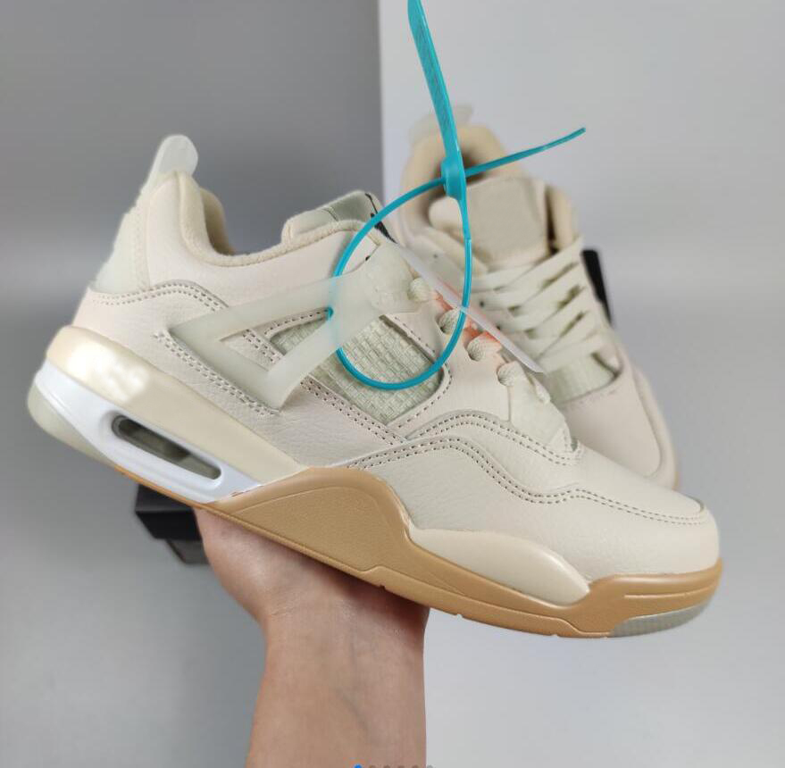 

Top quality Jumpman 4s xOff White Basketball Designer Shoes Cream Sail 4 outdoor running trainers sports Ship Full Size 36-44 With Box CV9388-100, Beige
