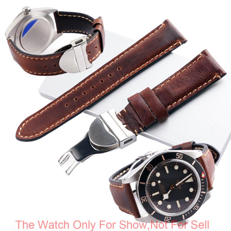 Watch Bands Rolamy 20 22mm Genuine Leather Replacement Wrist Watchband Strap Belt Loops Band Bracelets For Black Bay 58-image-713260665
