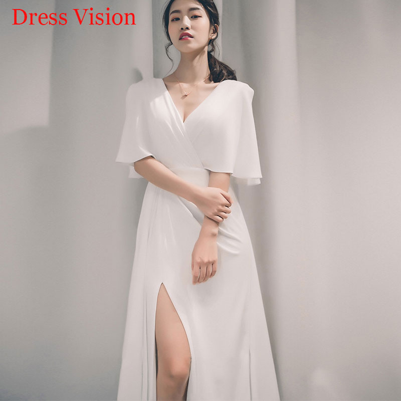 

Vestidos De Novia New Style Satin Sexy V-neck Wedding Dresses Formal Wedding Bridal Gowns Side Slit, White
