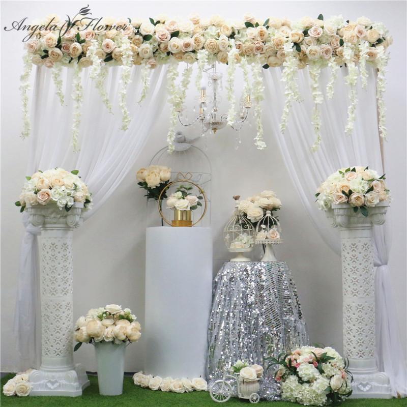 

Decorative Flowers & Wreaths Homemade Champagne Wedding Arch Floral Ball Artificial Flower Arrangement Silk White Table Centerpiece DIY Deco