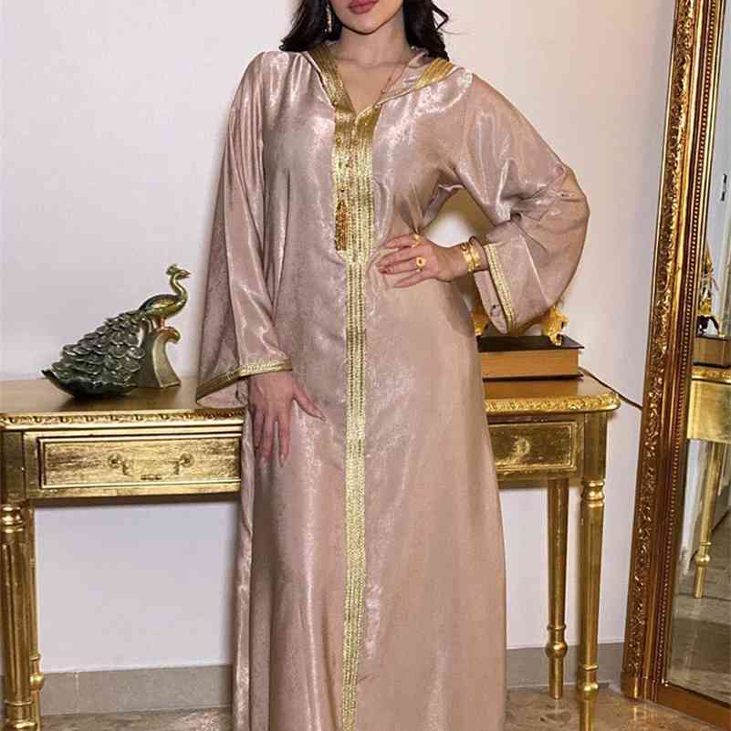 

Siskakia Dubai Arabic Muslim Abaya Dress for Women Fall Champagne Moroccan Kaftan Hooded Robe Turkish Islamic Jalabiya 210708, Red abaya