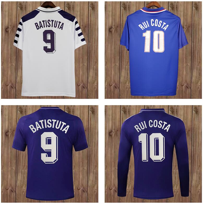 1998 1999 Fiorentina Batistuta Rui Costa Mens Football Blanc Chemise de football à manches courtes à manches courtes Uniformes adultes