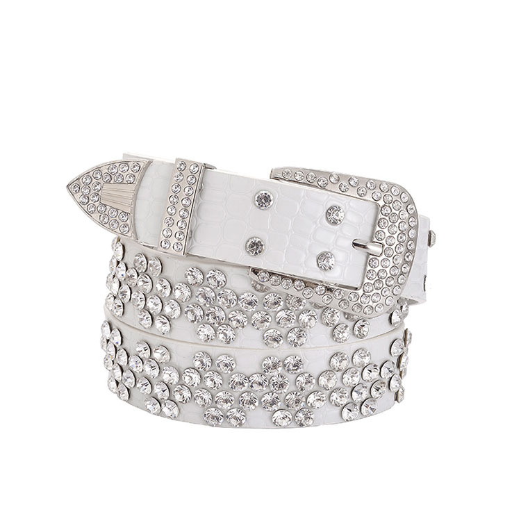 

Full diamond-inlaid PU belts bright leather wide crystal belt free ship