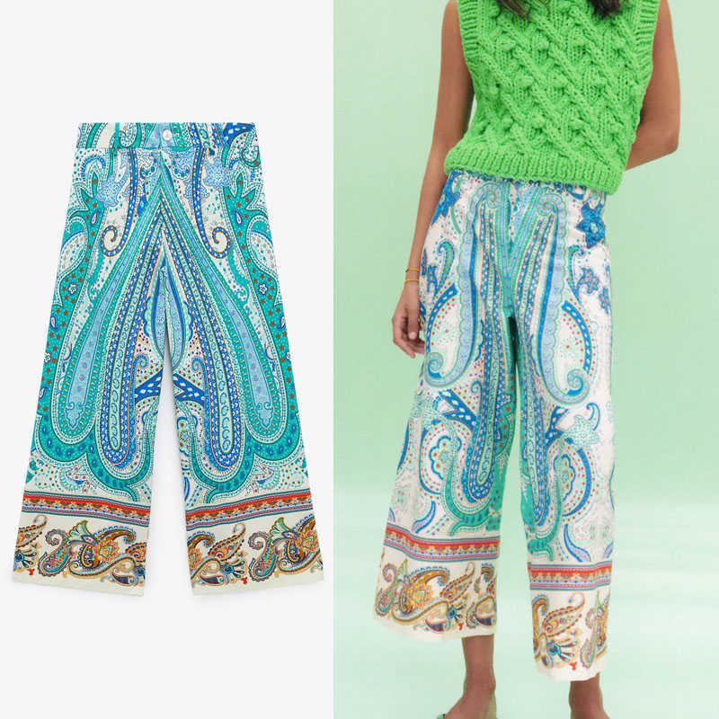 

Za Print Wide Leg Pants Women High Waist Vintage Loose Summer Trousers Feminine Fashion Front Zip High Street Elegant Pants 210602, As picture