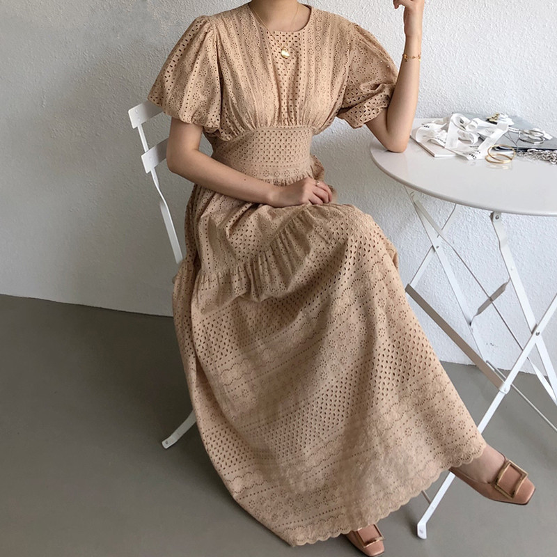 

ZAWFL arrivals temperanment dress femme o-neck puff sleeve maxi dresses elegant lady vestidos party robe 210525, Picture color
