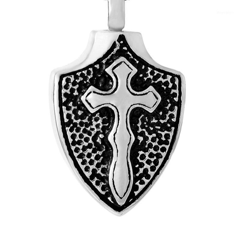 

Stainless Steel Charm Mens Shield Shape Cremation Urn Necklace Memorial Jewelry For Ashes Keepsake Locket Pendant Chains