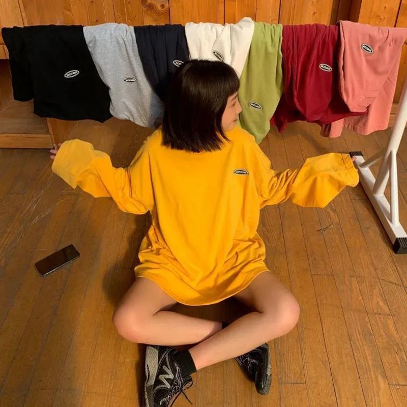 

Women' T-Shirt 7 Colors Y2k Solid Color T Shirt Unisex Long Sleeve T-shirts Korean Fashion Oversize Harajuku Vintage Clothes Top Women