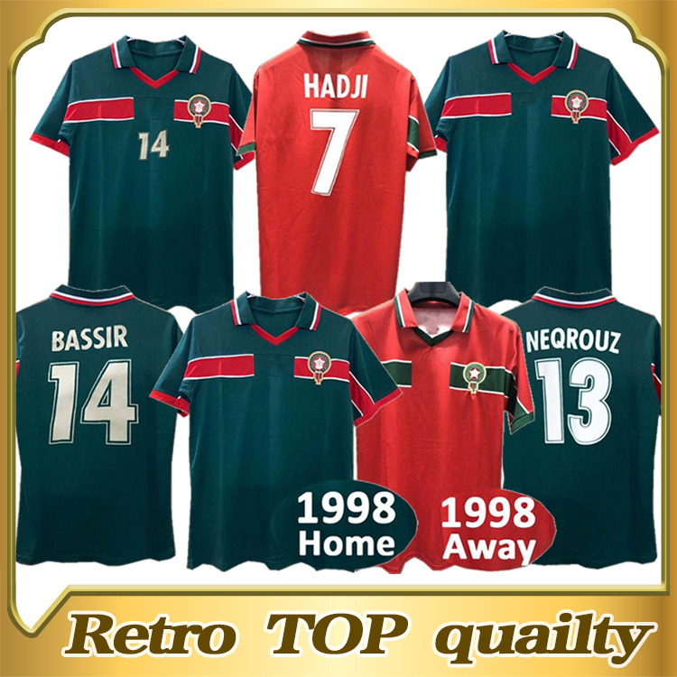 

retro Soccer Jerseys 1998 world cup Morocco BASSIR ABRAMI NEQROUZ OUAKILI home away uniform vintage classical national team kit football shirts, 1998 home