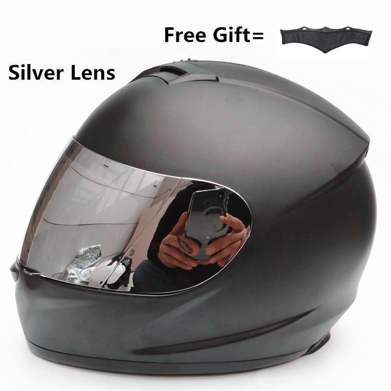 

Motorcycle Helmets DOT CE Approved Full Face Motorbike Helmet - MaBlack L (59-60cm) Silver Lens