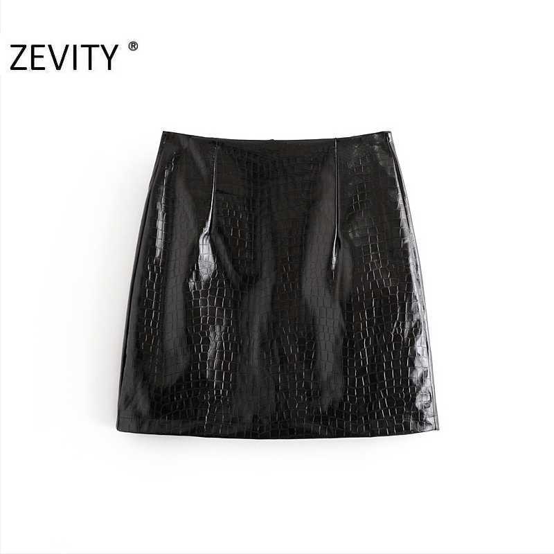 

Zevity Autumn Women Vintage Animal Textue Faux Leather A Line Skirt Faldas Mujer Office Ladies Back Zipper Chic Vestido QUN699 210603, As pic qun699wf