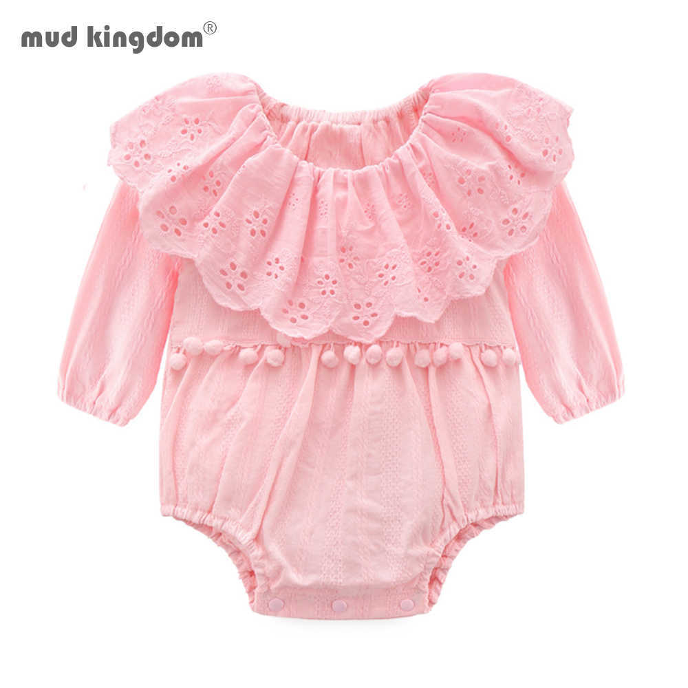 

Mudkingdom Baby Girls Bodysuit with Big Eyelet Collar born Clothes Long Sleeve Jumpsuit 210615, Pink