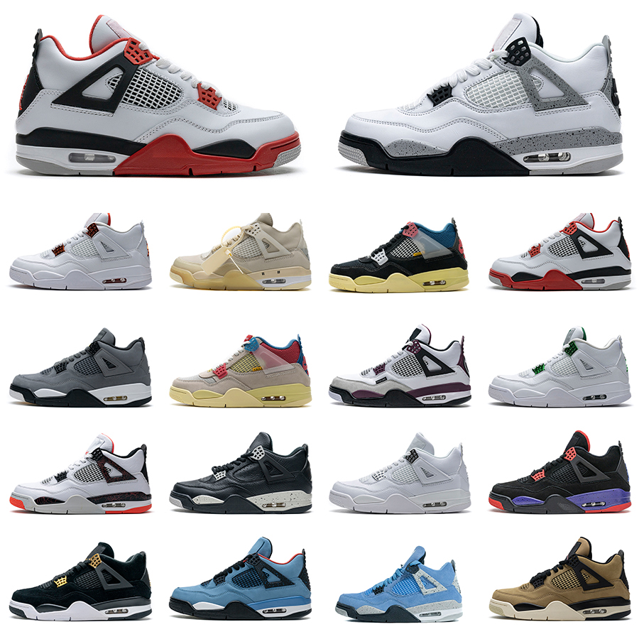 

Mens Fire Red Sail White Oreo Cement 4 Basketball Shoes University Blue Citron Desert Moss Womens 4s Guava Ice Metallic Purple Bred Black Cat Laser Raptors Sneakers, Shown