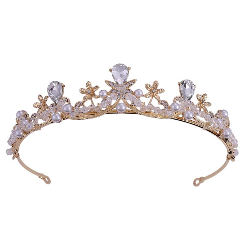 

Hair Clips & Barrettes Pearl Rhinestone Diadem Headpiece Crystal Tiaras And Crowns Bridal Jewelry Women Wedding Accessories, Golden;silver