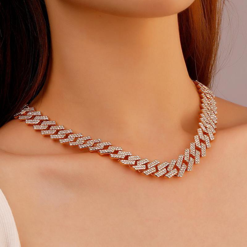 

Chokers Full Crystal Thick Chain Necklace Fashion Vintage Hip Hop Zircon Choker For Women Jewelry Necklaces & Pendants Colar
