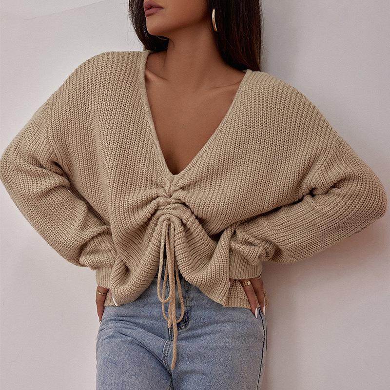 

Women's Sweaters Woman Pullovers Autumn Winter Long Sleeve Loose Knitwear Lace Up Warm Tunic Casual Streetwear Clothes, White;black