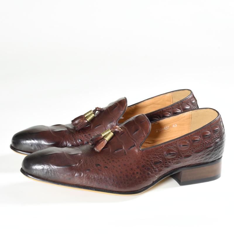 

Dress Shoes Autumn Winter Men Casual Loafers Office Leopard Print Coffee Formal Alligator Genuine Leather Slip-on