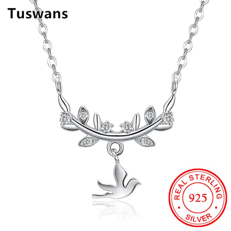 

Fashion Pure 925 Sterling Silver Leaves Bird Pendant Necklace Maxi Statement Zircon Chokers Jewelry Bijoux Chains