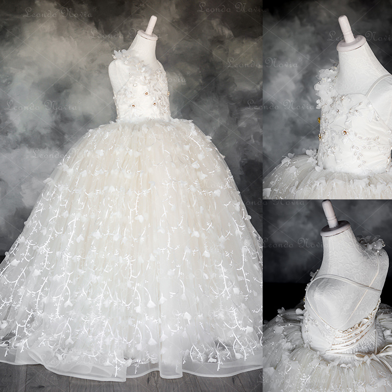 2021 Vintage Flower Girls' Dresses Ivory Baby Infant Toddler Baptism Clothes With Long Sleeves Lace Tutu Ball Gowns Birthday Party Dress-image-710497059
