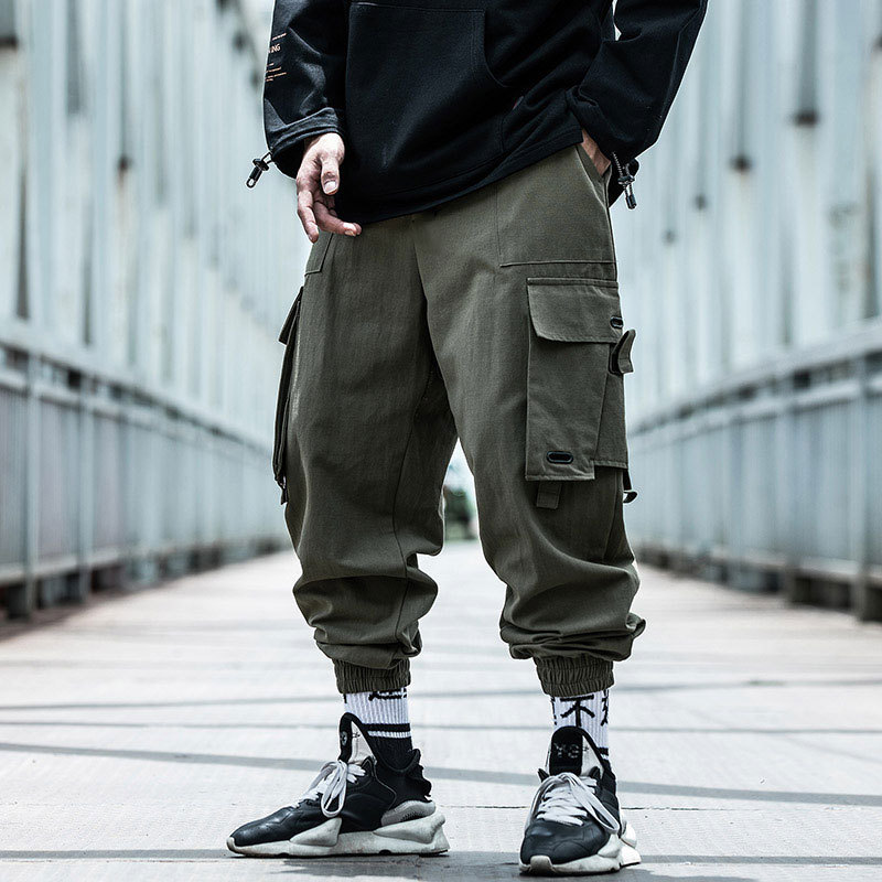 

QNPQYX New Cargo Pants Men Hip Hop Pants Mens Autumn Harem Pant Streetwear Harajuku Jogger Sweatpant Cotton Trousers Male Pants, Black