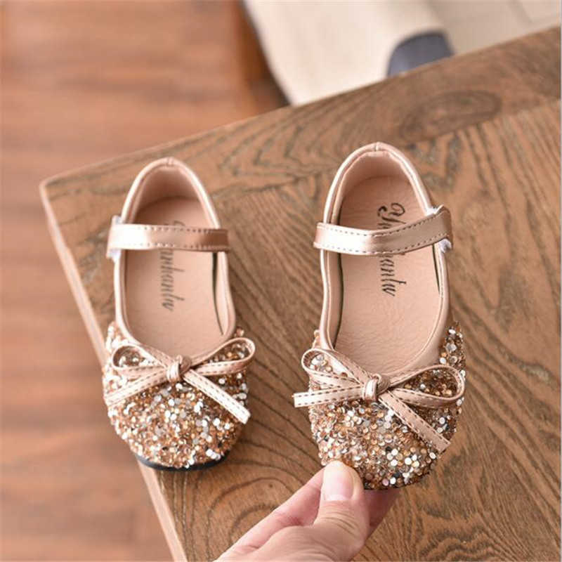 

2021 spring new fashion girls' shoes princess shoes bowknot Sequin soft sole antiskid children's performance shoes X0703, Black