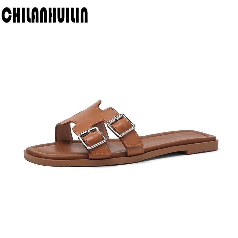 

Light Women Shoes Summer Slippers Home Genuine Leather Casual For Ladies Sandals, Black