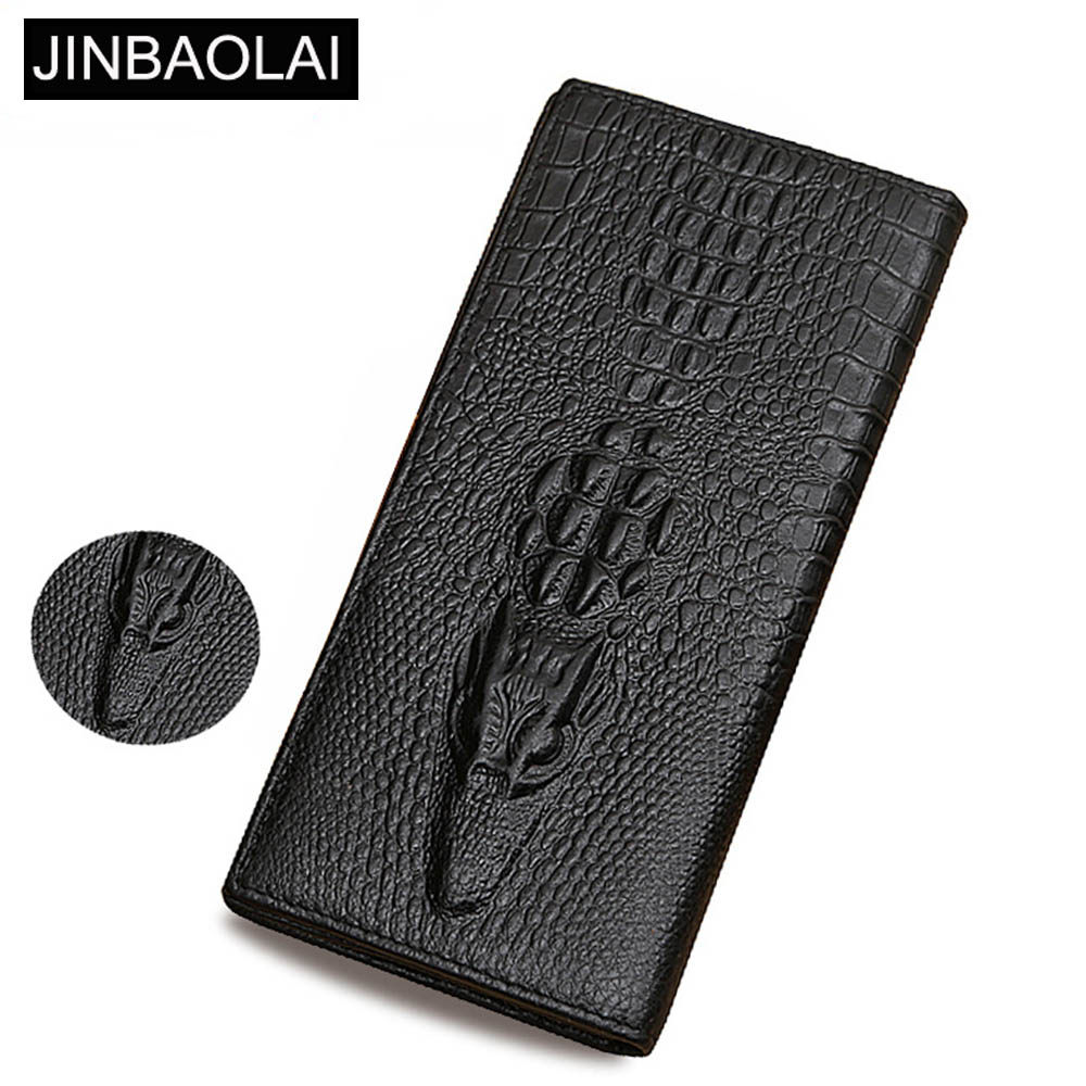 

Men'S Genuine Cow Leather Long Europe Zipper Purse Crocodile Coin Pocket Wallet, Black