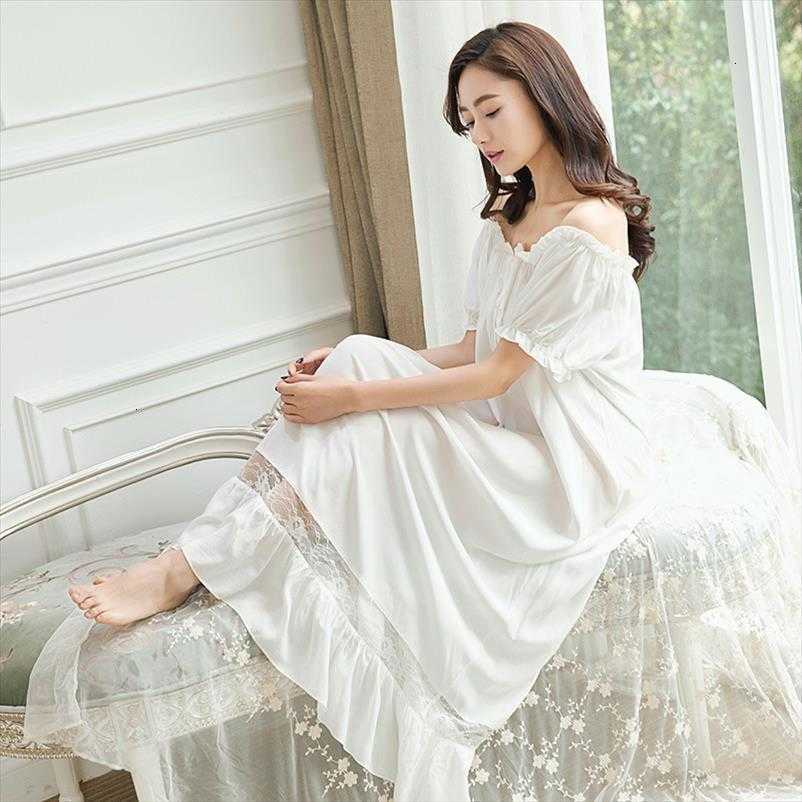 

Vintage Princess Nightgown Pyjamas Lace Womens Sleepwears Ruffles Sleepwear lady Royal Long Nightdress Lolita Loungewear Nightwear210P, White