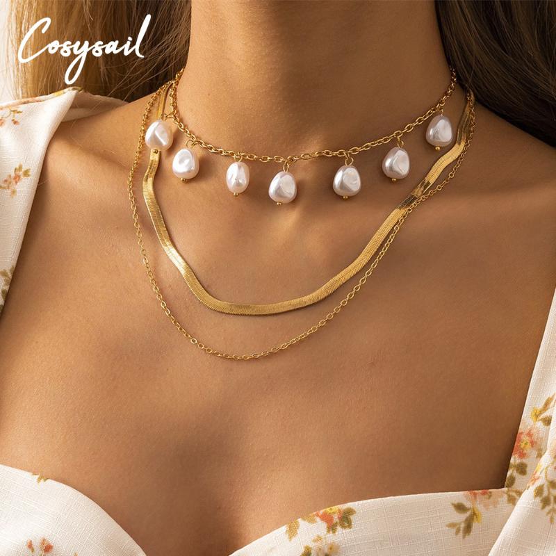 

Cosysail Bohemian Multilayer Imitation Pearls Pendant Necklace For Female Gothic Snake Chain Choker 2021 Trend Jewelry Chains