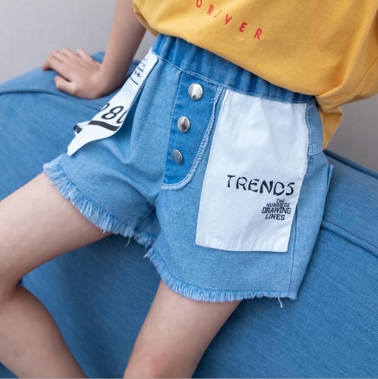

Summer Girls Denim Shorts Wholesale Teen Girl Letter Print Loose Short Kids Clothing, Black