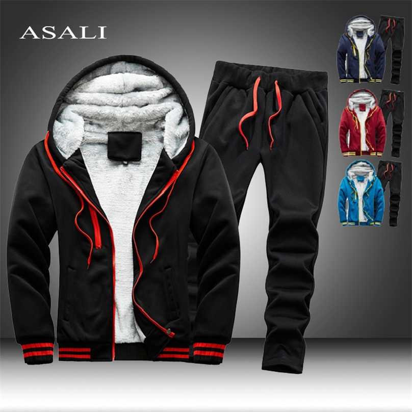 

Fleece Hooded Tracksuit Men 2 Pieces Set Sweatshirt + Sweatpants Sportswear Zipper Hoodies Casual Sets Mens Clothing S-5XL 211109, Em202lightgrey