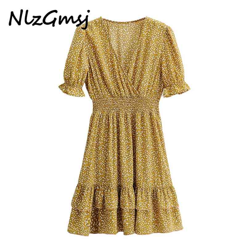 

Dres Summer V Neck Print Casual Butterfly Short Sleeve Beach Mini Sundress Pleated es Vestido 210628, As picture