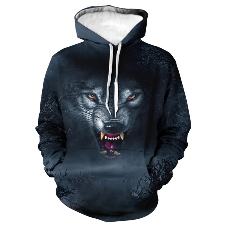 

2021 new trend wolf men's and women's leisure sports 3D digital printing sweater long sleeve hoodie coat, Wy01380