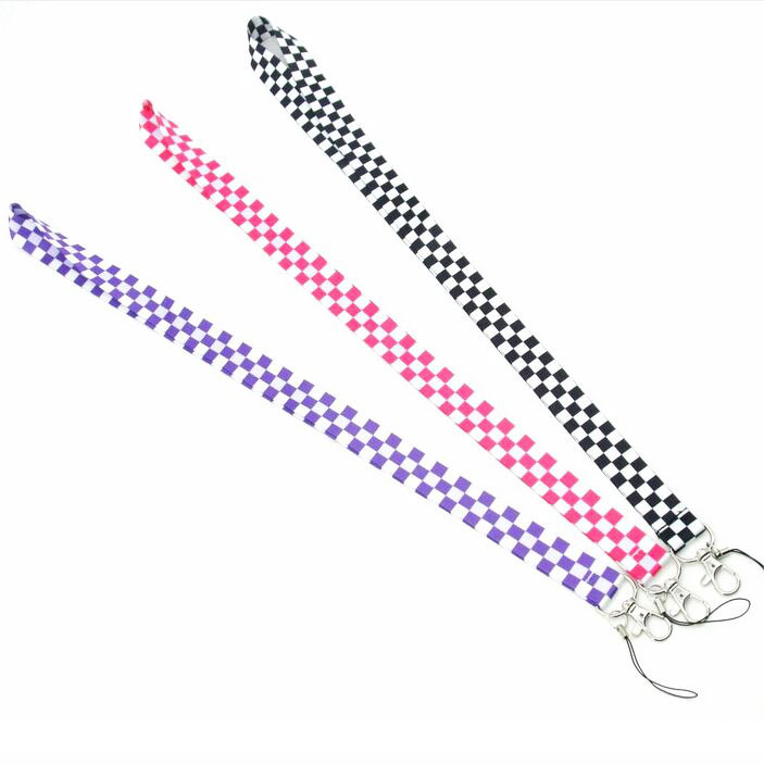 

Black White Grid Key Strap ID Badge Holders Checker Mobile Neck Straps Phone Lanyard