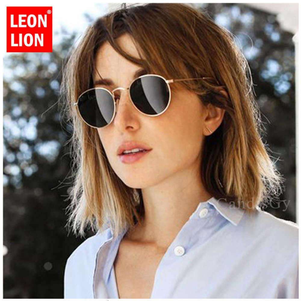 

sunglasses Leonlion Round Men/women 2021 Mirror Retro Vintage glasses Men Luxury sunglasses Metals Eyes The sun, Black