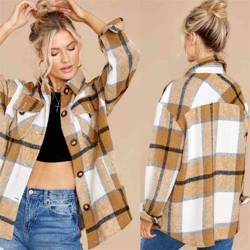 

2021 early autumn new fashion leisure loose lazy style Lapel cardigan pocket dress jacket women, Black