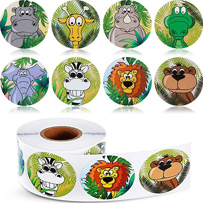 

500PCS/Roll Zoo Animal Round Label Adhesive Stickers 1" For Kids Wall Decals Toy