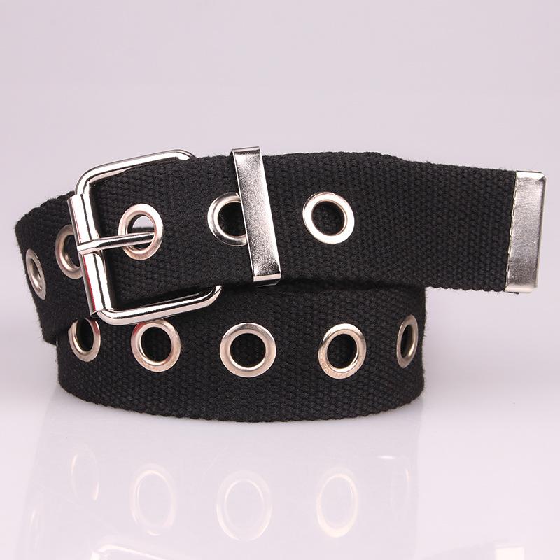 

Belts Nylon Canvas For Women Rectangle Buckle Hollow Eyes Waist Belt Luxury Female Punk Elastic Waistband Streetwear Girdle 2021, Black