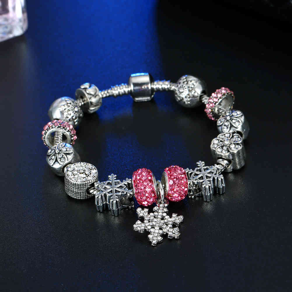 

Handmade Jewelry Wholesale Charm Bracelets European Style DIY Large Hole Bead Bracelet Christmas Gifts For Women Snowflake Santa Rhinestone Beads