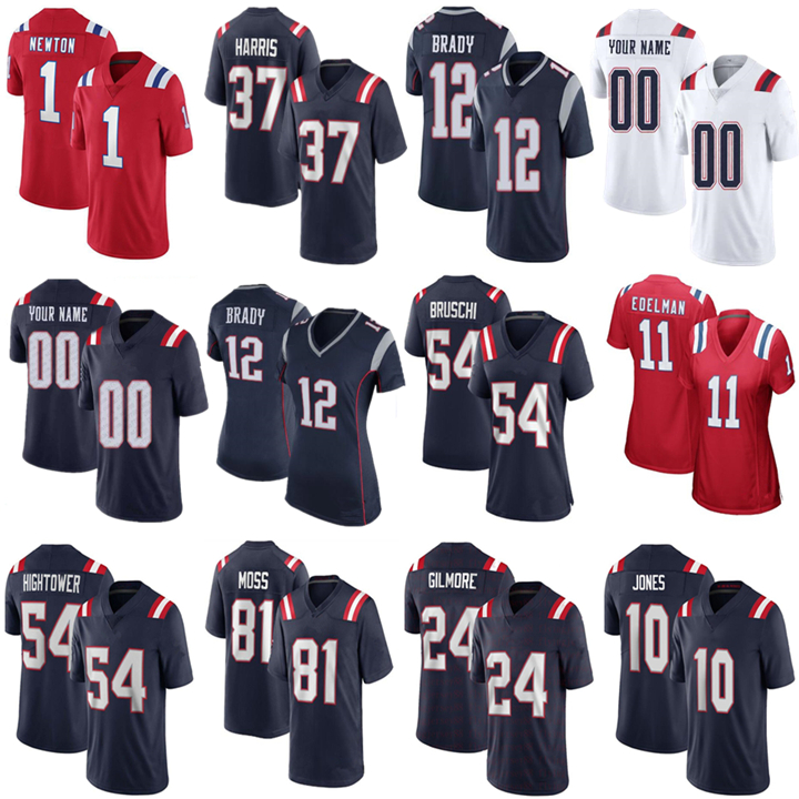 

10 Mac Jones 12 Tom Brady 1 Cam Newton Julian Edelman Custom Football Jerseys New Damien Harris Randy Moss England Bruschi Gilmore Nelson Agholor Patriot Jonnu Smith, As image