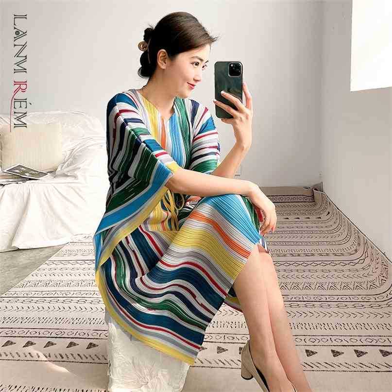 

Women Pleated Printing Bandage Dress V-Neck Short Sleeve Loose Fit Female Fashion Summer Arrivals 2E1975 210526, Color