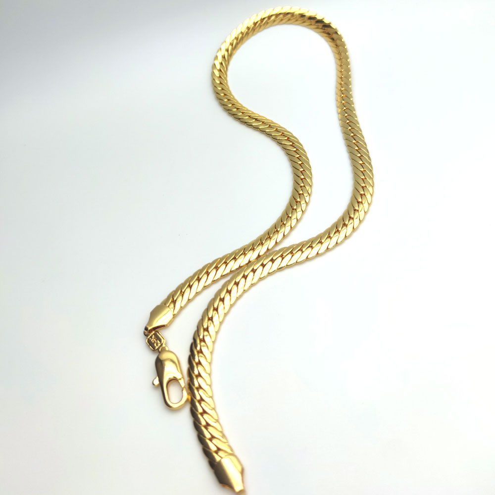 Snake Scales snakeskin Chain Solid CUBAN Link Necklace Stunning 24K Fine 18ct THAI BAHT G/F Gold AUTHENTIC 10MM Mens 24" 60CM-image-733467857