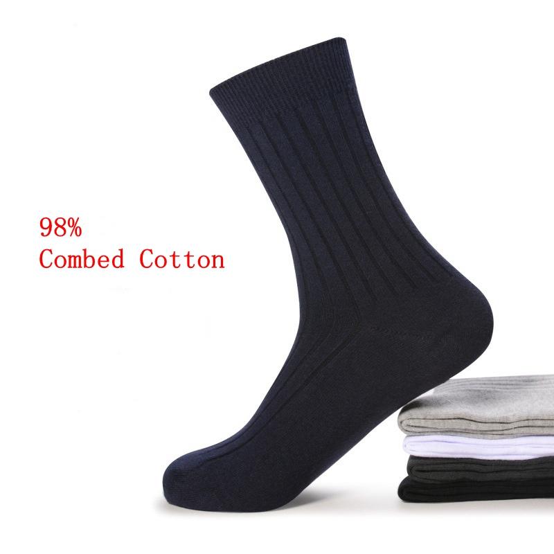 

Men's Socks Solid Color For Business Dress Daily Casual Double Needles 98% Combed Cotton Invisible Striped Male Sox Thick Thin, Black