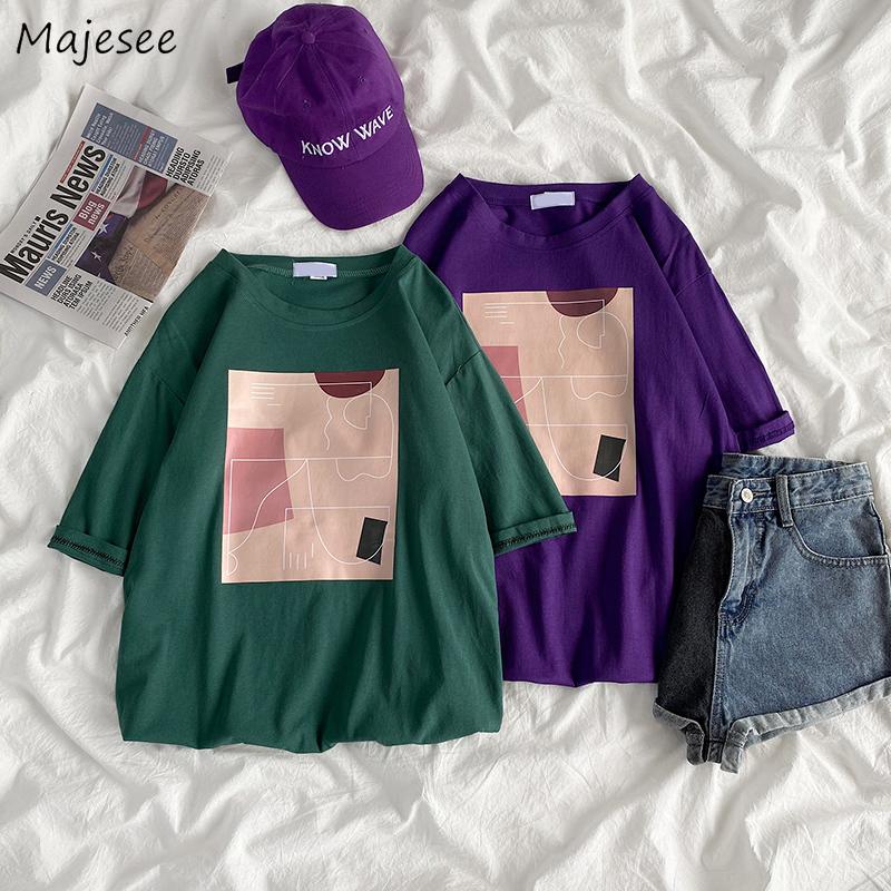 

Women's T-Shirt Women Short Sleeve T-shirts Printed O-neck All-match Retro Hong Kong Style Graphic Aesthetic Students Tops Chic Summer Coupl, Red