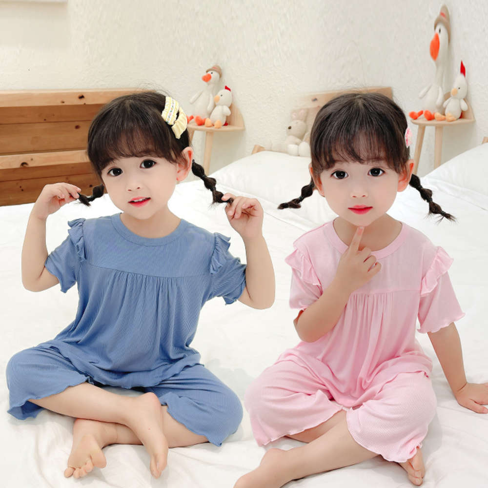 

Summer modal girls' home suit children's pajamas leisure summer, White