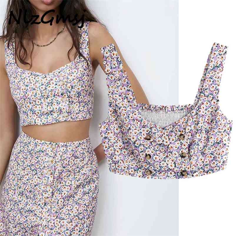 

Tank Woman Summer Floral Purple Linen s Camis Fashion Double Breasted Sexy Backless Tops 03 210628, As picture