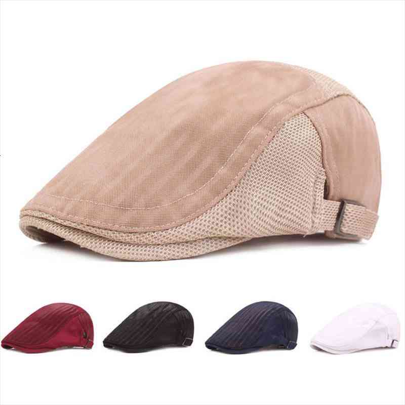 

breathable baseball caps mesh stylish beret men retro sun hats polyester cotton winter autumn solid color adjustable headwear, Blue;gray