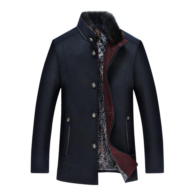 

Men' Trench Coats Men Winter Warm Thicken Woollen Jacket Wool Collar Top Coat Windbreaker Parkas Long Overcoat Zoeva, Navy blue